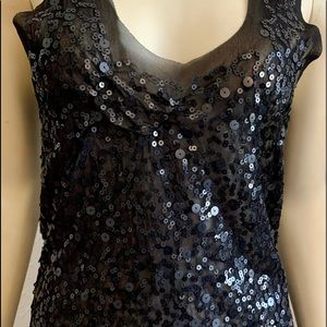 Max Studio Black Racerback Mesh Sequined Tank Top sz L.